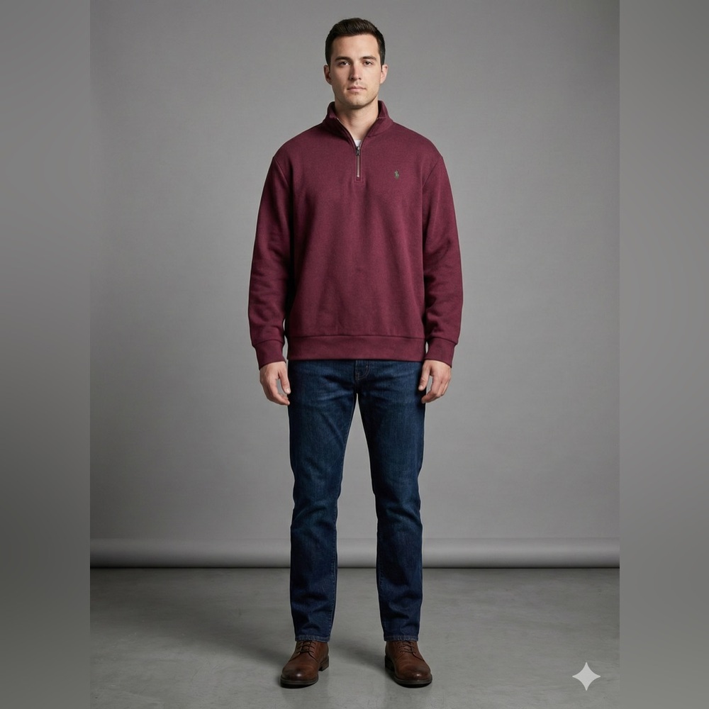 Polo Ralph Lauren Burgundy Smooth 1/4 Zip Pullover Sweater Mens Large